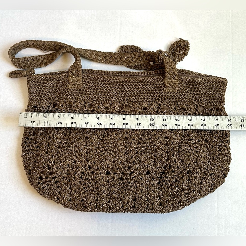 The Sak Brown/Gold Metallic Crochet Medium Boho Tote Bag Purse-Like New! - Picture 9 of 10
